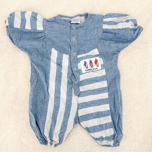 Baby Guess Vintage Blue & White Striped Long Sleeve Romper Nautical